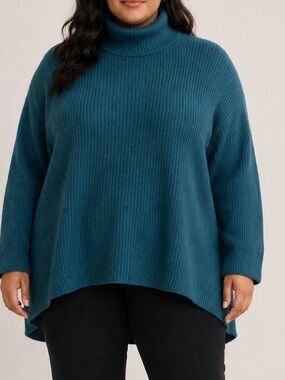 City Chic Alpine Green Ribbed High Low Turtleneck Sweater Plus